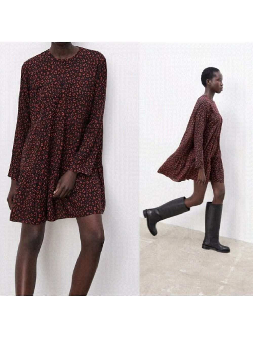 Zara | Animal print mini dress in Red & Black leopard
